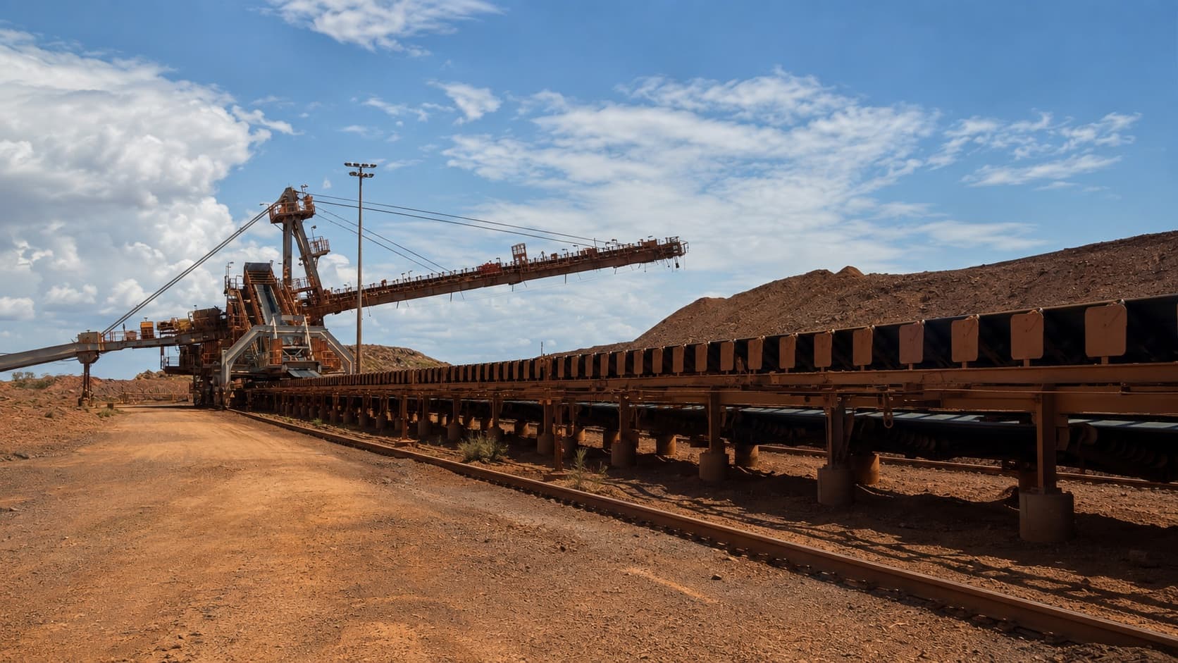 Overland conveyor and transfer machinery in a red-earth bulk-material operation